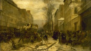l'Avenue d'Orleans, durant les bombardements de Paris par les armees prussiennes, en janvier 1871 by Henri Felix Emmanuel Philippoteaux Oil Painting