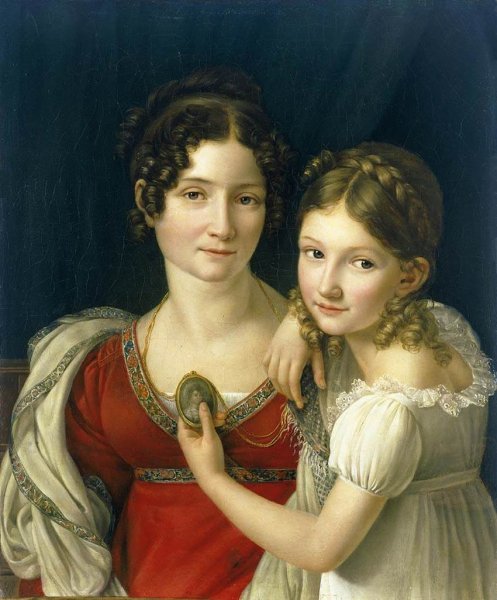Mother and Her Daughter by Henri- Francois Riesener - Hand-Painted Oil Painting Reproduction