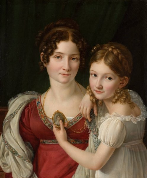 Portrait Of A Mother With Her Daughter  by Henri-Francois Riesener - Hand-Painted Oil Painting Reproduction
