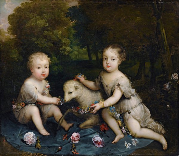 Main Product Photo of Portrait of Two Children With a Lamb Painting by Henri Gascar