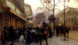 A Busting Street Scene by Henri-Gaston Darien Oil Painting