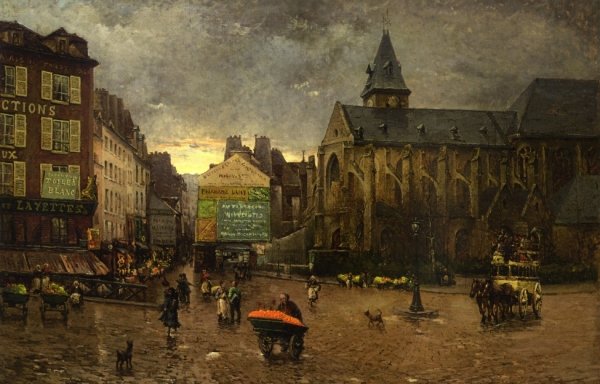 Early Morning near L'Eglise de St. Medard, Paris by Henri-Gaston Darien - Hand-Painted Oil Painting Reproduction