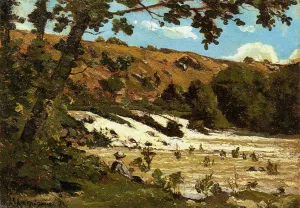 Boy Seated by a River by Henri Harpignies Oil Painting