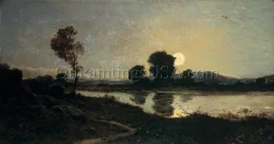 Moonlight on a Lake by Henri Harpignies - Oil Painting Reproduction