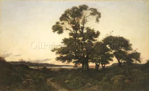 Moonrise on the Loire at Briare by Henri Harpignies - Oil Painting Reproduction