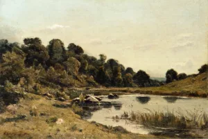The Banks of the Aumance by Henri Harpignies - Oil Painting Reproduction