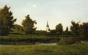 View of a Village by Henri Harpignies - Oil Painting Reproduction