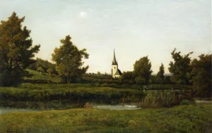 View of a Village Oil painting by Henri Harpignies