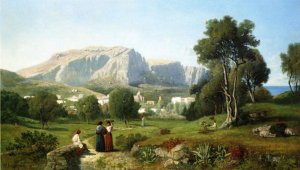 View of the Isle of Capri, Gulf of Naples by Henri Harpignies Oil Painting
