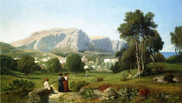 Main Product Photo of View of the Isle of Capri, Gulf of Naples Painting by Henri Harpignies