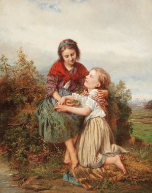 Siblings with a Bird's Nest by Henri Joseph Campotosto Oil Painting