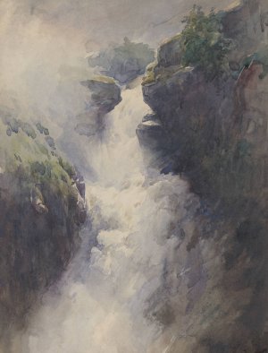 A Cascade in the Mountains by Henri-Joseph Harpignies Oil Painting