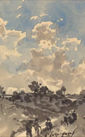 A Landscape with Figures Walking along a Path by Henri-Joseph Harpignies Oil Painting