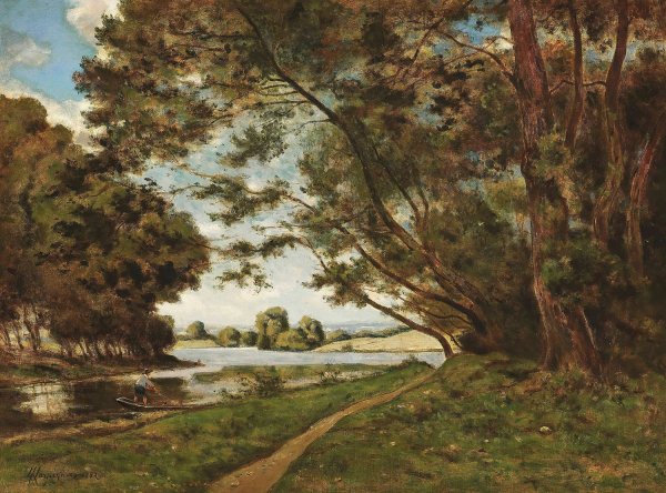 Main Product Photo of Le Sentier Au Pres De La Riviere  Painting by Henri-Joseph Harpignies