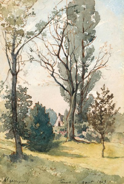 Main Product Photo of Maison dans les bois de Famars  Painting by Henri-Joseph Harpignies