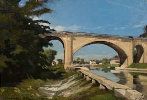 The Railroad Bridge at Briare by Henri-Joseph Harpignies Oil Painting