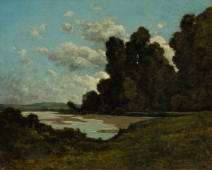 The River Loire at Nevers by Henri-Joseph Harpignies Oil Painting