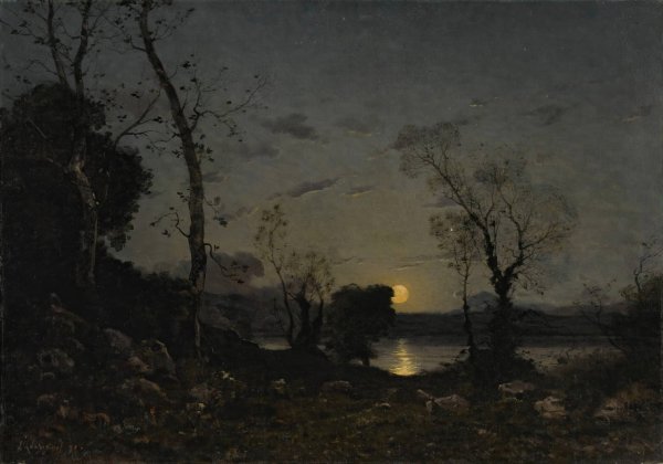 Main Product Photo of Un lac au clair de lune  Painting by Henri-Joseph Harpignies