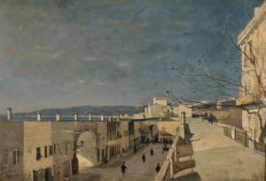 Un quai a Nice, Les Ponchettes by Henri-Joseph Harpignies Oil Painting