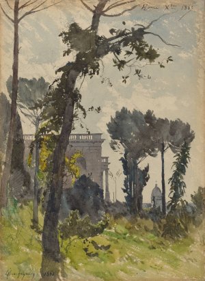 View of the Dome of Saint Peter's, Rome by Henri-Joseph Harpignies Oil Painting