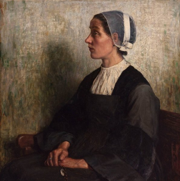 Bretonne en priere  by Henri Jules Guinier - Hand-Painted Oil Painting Reproduction