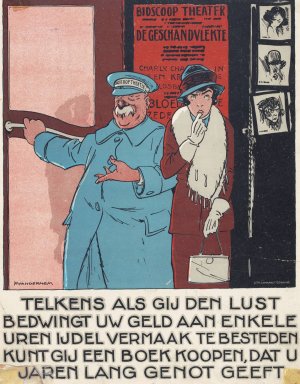 Ingang van een bioscoop met een vrouw en een portier by Henri Lankhout Oil Painting