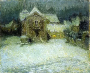 A Plaza in the Snow at Gerberoy by Henri Le Sidaner - Oil Painting Reproduction