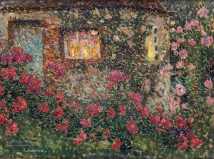 Buitenhuis tussen rozen by Henri Le Sidaner Oil Painting