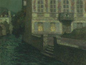 House by the River in Full Moon Oil painting by Henri Le Sidaner