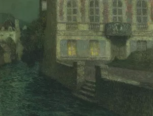House by the River in Full Moon by Henri Le Sidaner Oil Painting