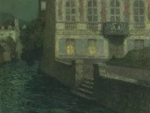 House by the River in Full Moon Oil painting by Henri Le Sidaner