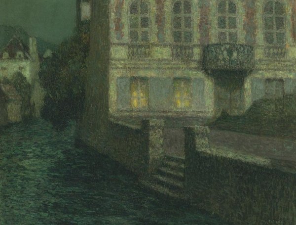 Main Product Photo of House by the River in Full Moon Painting by Henri Le Sidaner