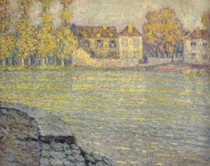 Houses by the River at Sunset Oil painting by Henri Le Sidaner