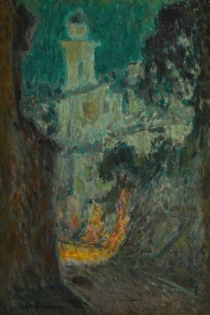 La rue au Clair de Lune, Villefranche-sur-mer by Henri Le Sidaner Oil Painting