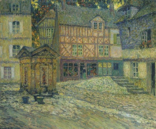 Main Product Photo of Place de Puits en Honfleur Painting by Henri Le Sidaner
