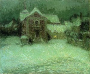 Plaza under Snow, Gerberoy Oil painting by Henri Le Sidaner