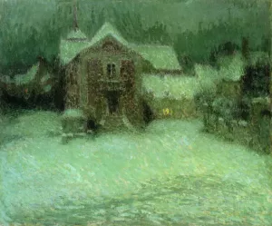 Plaza under Snow, Gerberoy by Henri Le Sidaner - Oil Painting Reproduction