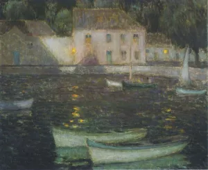 White Boats in a Full Moon by Henri Le Sidaner Oil Painting