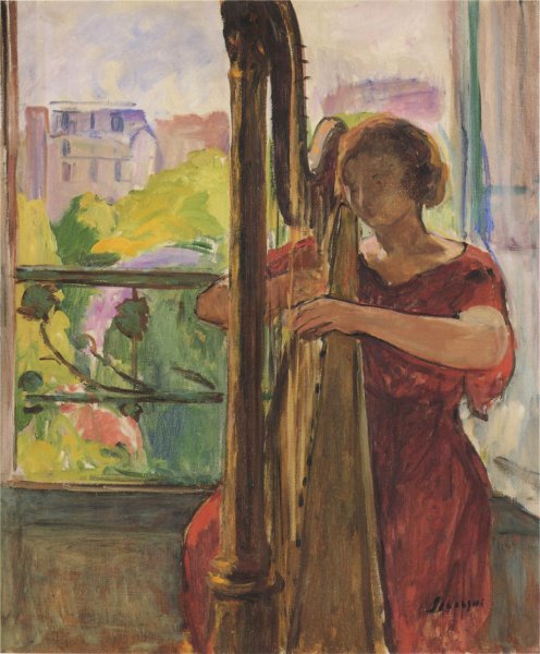 Main Product Photo of A Girl Playing a Harp Painting by Henri Lebasque