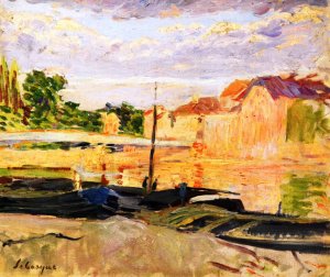 Barges on the Banks of the Marne by Henri Lebasque Oil Painting