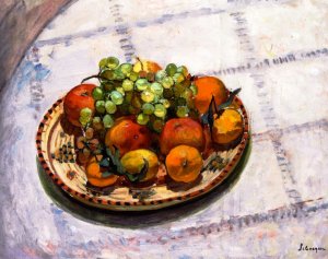 Basket of Apples and Grapes by Henri Lebasque Oil Painting