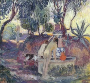 Bathers at a Fountain in Saint Tropez by Henri Lebasque Oil Painting