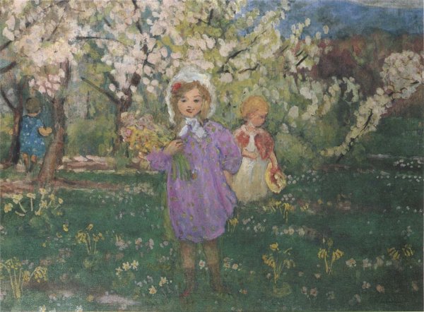 Main Product Photo of Children with Spring Flowers Painting by Henri Lebasque