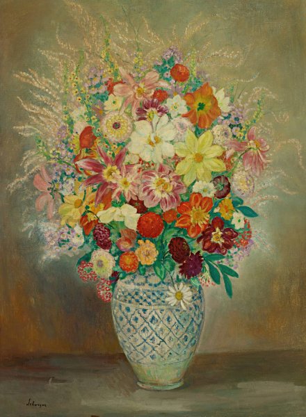 Main Product Photo of Composition Florale Aux Dahlias Painting by Henri Lebasque