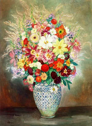 Floral Composition with Dahlias by Henri Lebasque Oil Painting