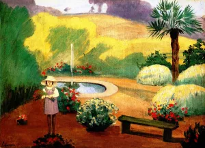 Girl near the Fountain by Henri Lebasque - Oil Painting Reproduction