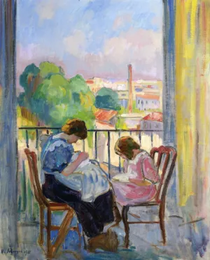 Girl Sewing at the Window by Henri Lebasque - Oil Painting Reproduction