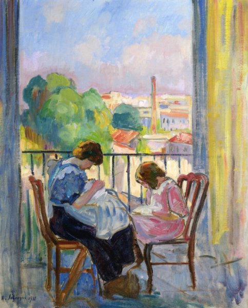 Girl Sewing at the Window by Henri Lebasque - Hand-Painted Oil Painting Reproduction