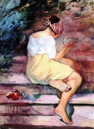Girl with Dove by Henri Lebasque Oil Painting
