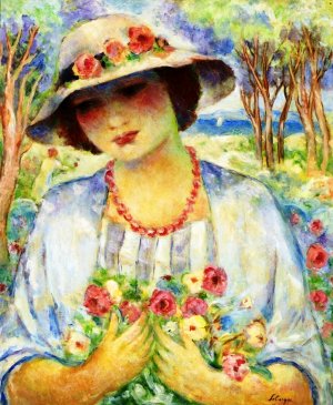 Girl with Flowered Hat by Henri Lebasque Oil Painting